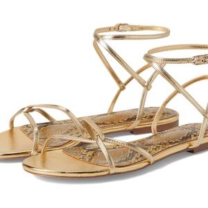 Sam Edelman Womens Ellina Gold Leather Strappy Flat Open Toe Sandal Sz 8.5 NEW